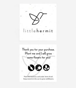 Biglietto da Visita in Carta Piantabile per Progetto Little Hermit Fronte & Retro