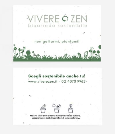 Biglietto da Visita in Carta Piantabile per Progetto Vivere Zen Fronte & Retro