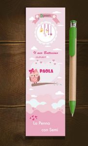 Penna Con Semi Bomboniera con Personalizzazione per Battesimo Bambina