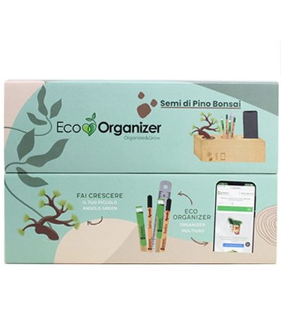 Eco Organizer Porta Penne/Matite & Appoggia Telefono con Pino Bonsai