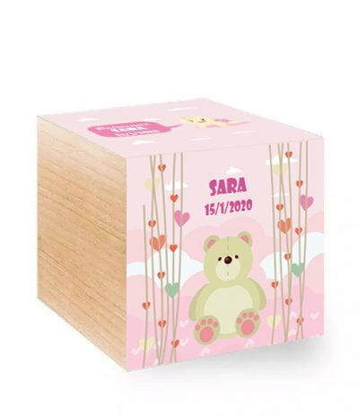 iGreen Cube vasetto di legno Bomboniera Personalizzazione per Nascita Bambina