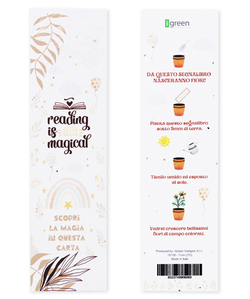 Segnalibro Piantabile Reading is Magical Fronte + Retro 494x573